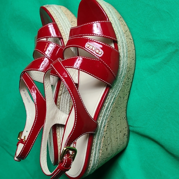 Prada Patent Leather Cork Wedge Sandals 👡 - Picture 9 of 11